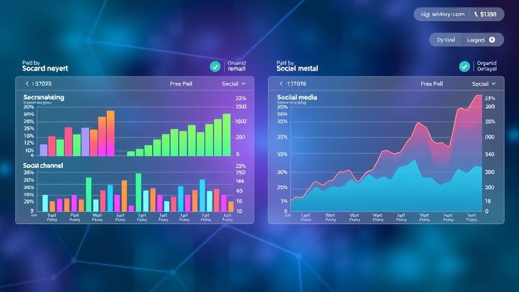 Comparison of paid, organic, email, and social media marketing analytics as colorful graphs
