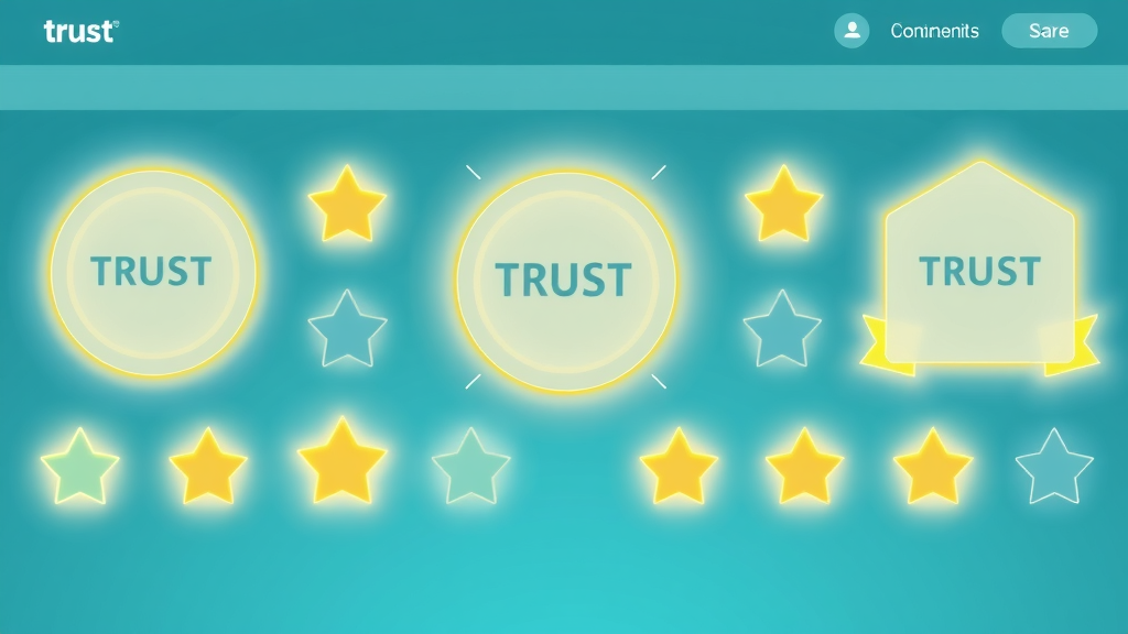 Collection of glowing trust badges and testimonial elements on a modern website to prove conversion rate optimization.