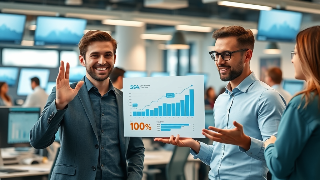 Modern office professionals analyzing social media growth data for short-form video content