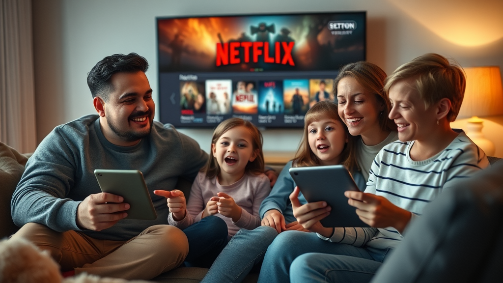 Family discovering new movies through Netflix