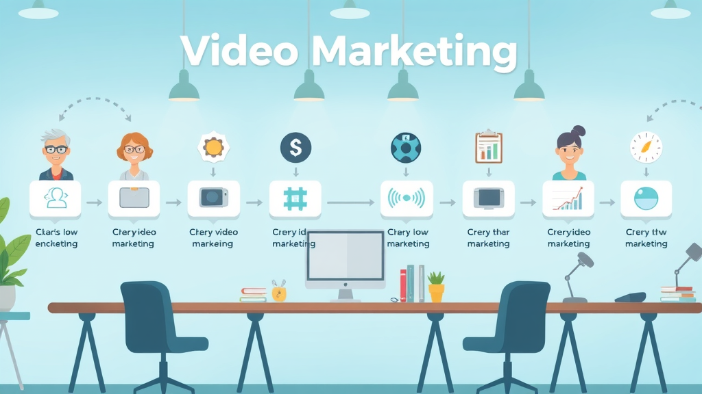Animated flowchart illustrating steps of video marketing from planning to analytics