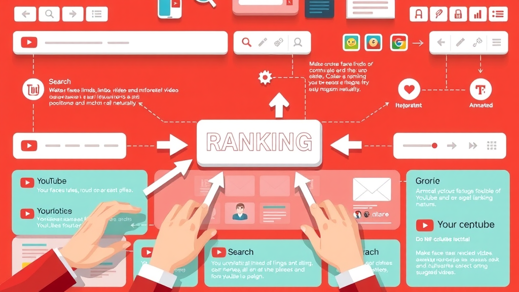 YouTube algorithm - infographic illustrating ranking factors such as CTR, watch time, engagement, and suggested and search results