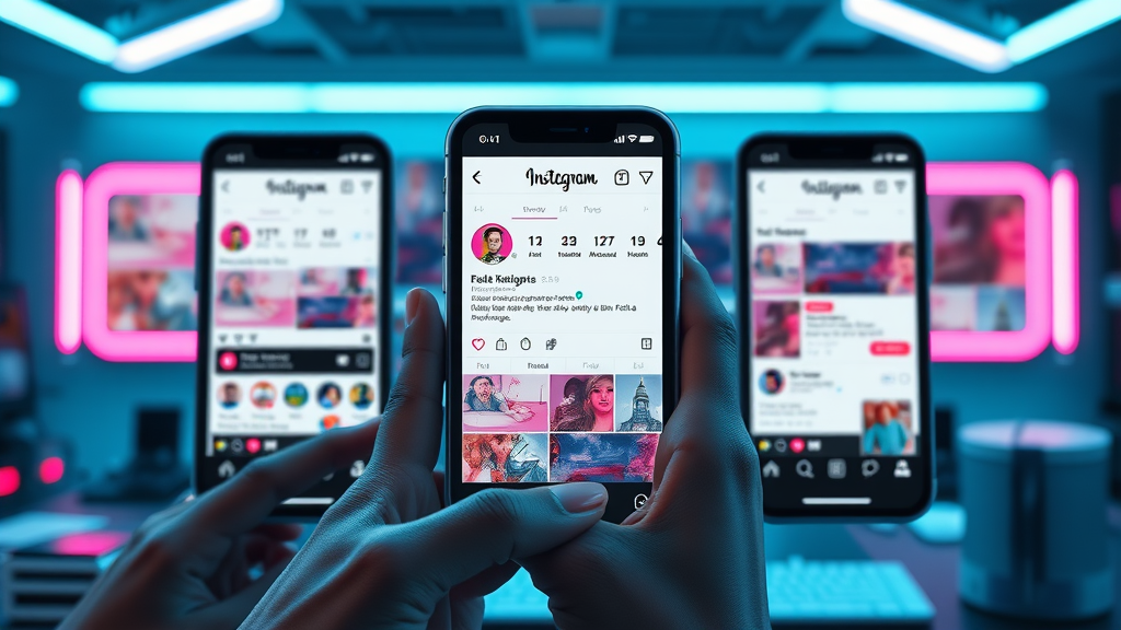 Visual split diagram three Instagram phone screens feed stories reels interface highlighted algorithms