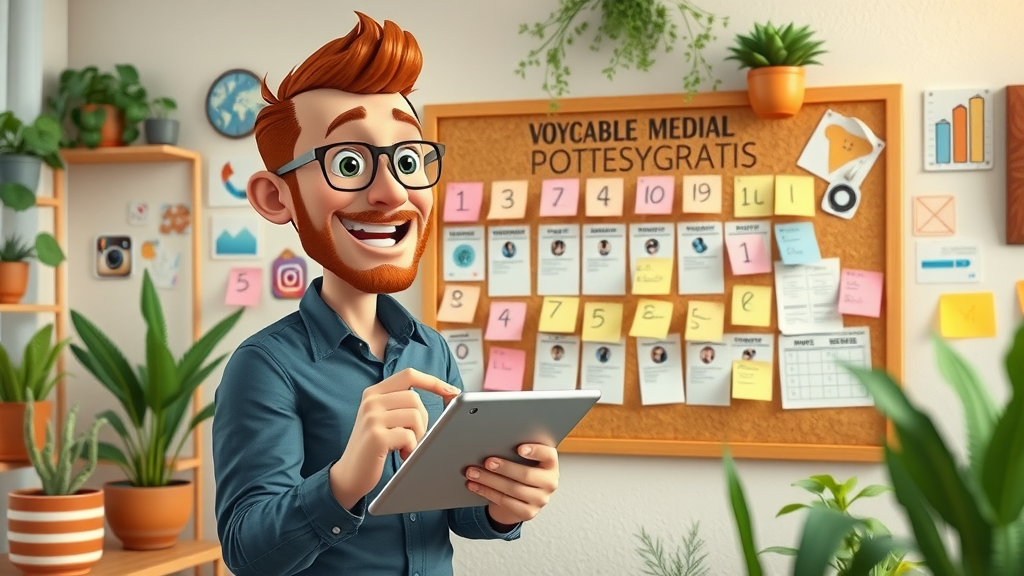 Inspiring social media manager strategizing posting schedule instagram algorithm creative workspace