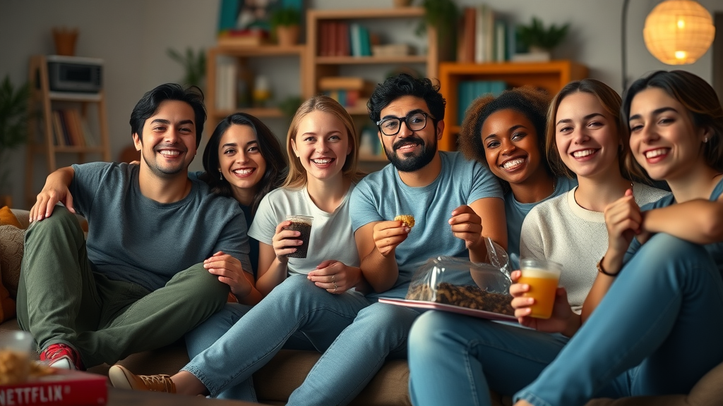 netflix algorithm top 10 graphic fans celebrating energetic movie night colorful vivid