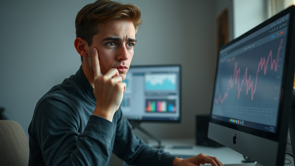 confused creative reviewing low performing Instagram analytics on a desktop monitor