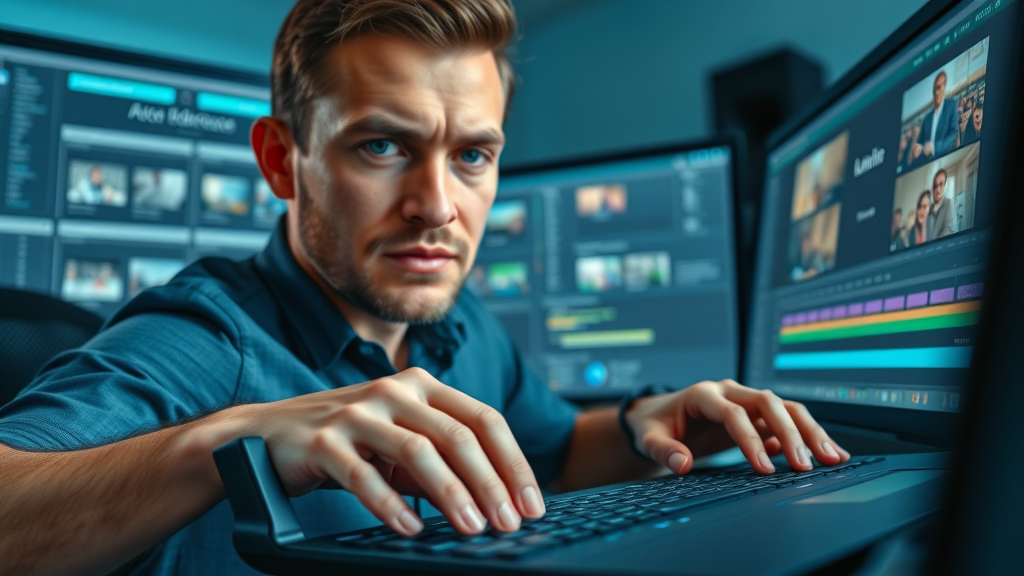 Organised video editing workflow for property shorts - editor arranging files, using shortcuts, high-fidelity workspace