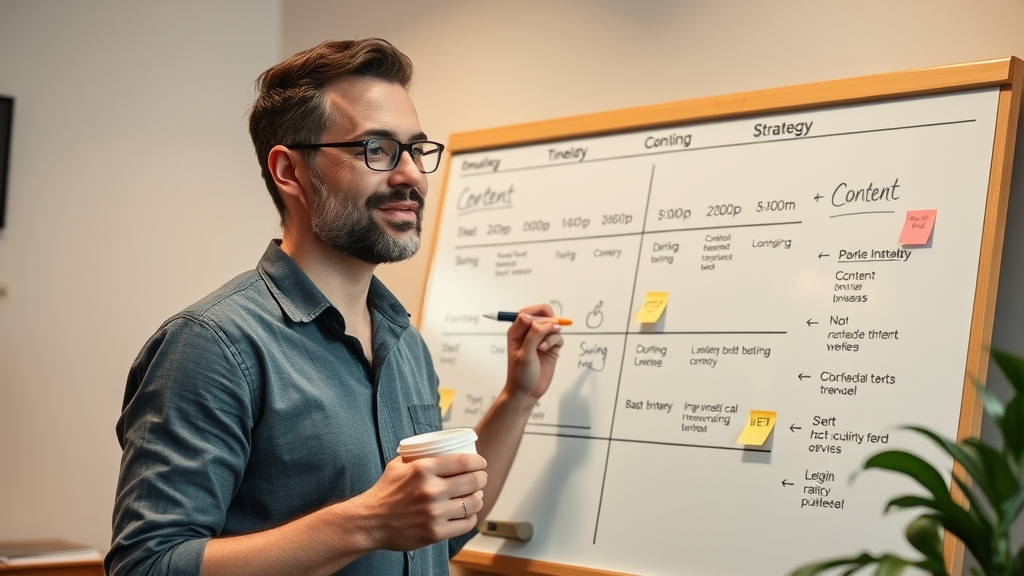 Entrepreneur planning a local business strategy with a video content timeline in a creative studio
