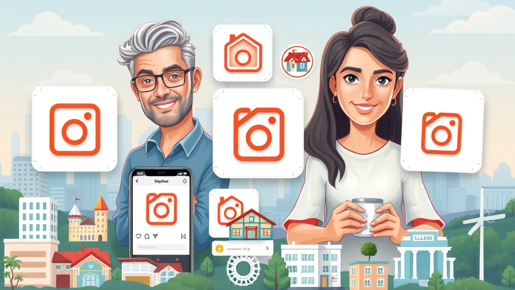 Visual collage integrating property branding with Instagram Feed, Stories, and Reels for a cohesive content optimization strategy