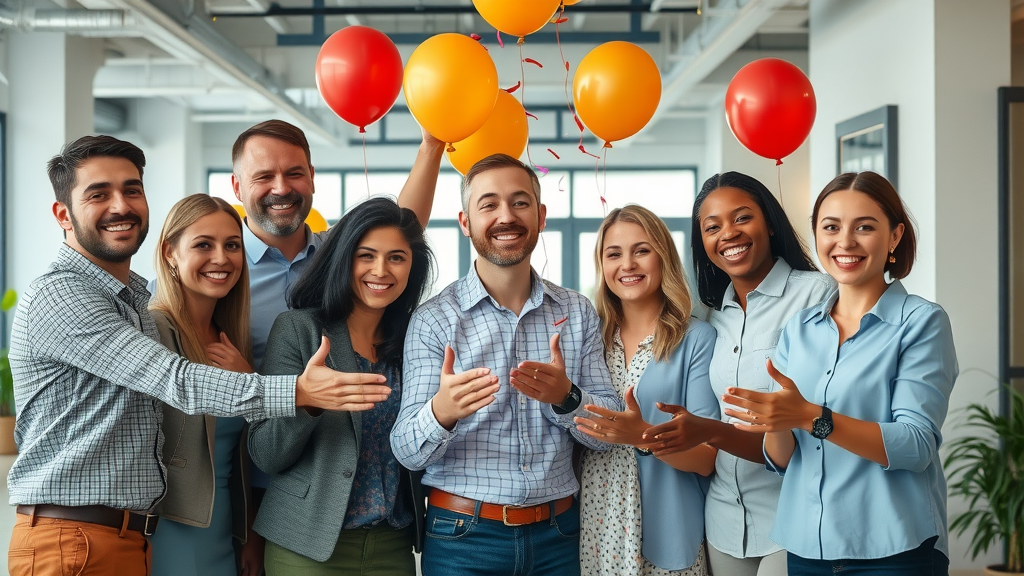 Diverse property services team celebrating improved Instagram Reel results, highlighting successful content optimization for reels