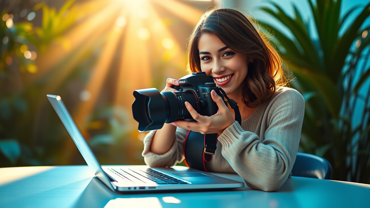 homepage image slider: minimalist hero image web interface with professional photographer and sunbeam lighting