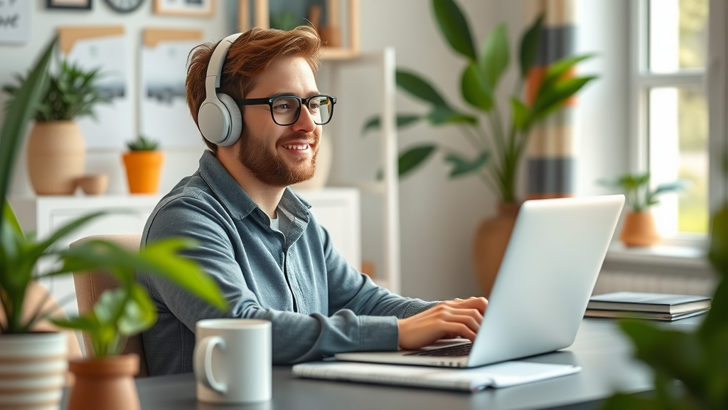 Casual remote work setup with relaxed tech worker at home—remote work in tech industry culture.