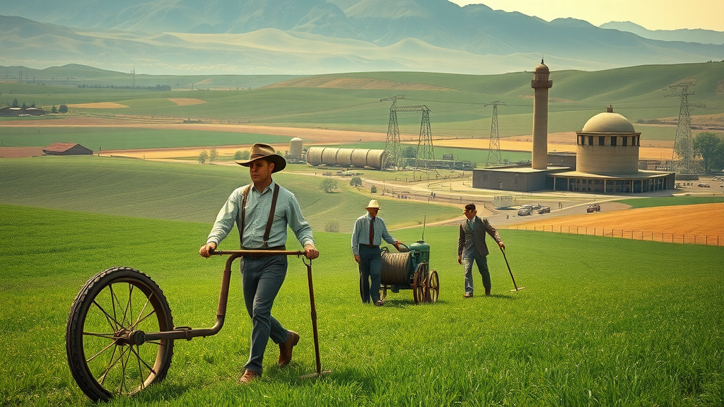 Historic transformation of Silicon Valley from farmland to tech hub with engineers and early computers, representing Silicon Valley