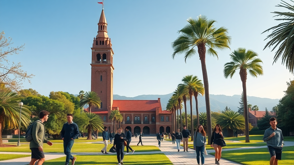 Stanford University campus with Hoover Tower, showing Stanford’s impact on Silicon Valley innovation