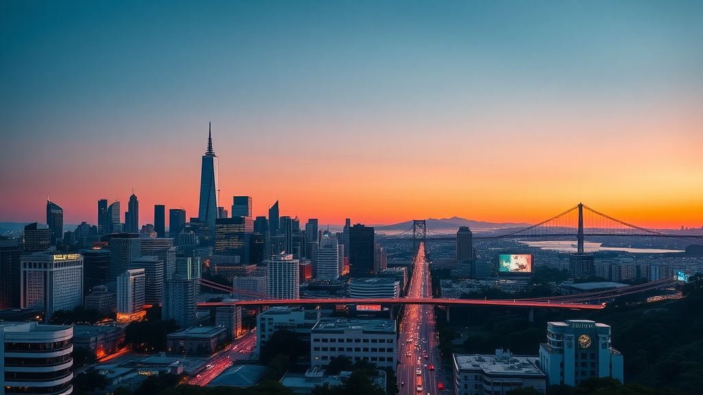 Glowing skylines of San Jose and San Francisco, rival hubs for Silicon Valley startup investment
