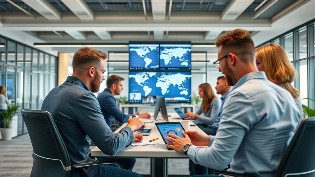 Modern workspace in Silicon Valley with remote and in-person workers, illustrating tech industry’s evolution