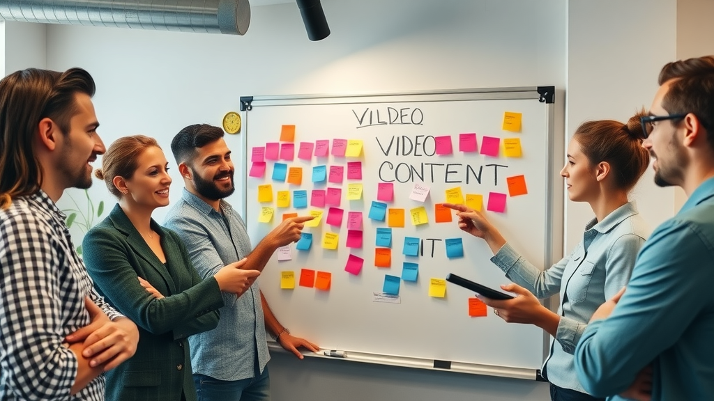 Marketing team brainstorming goals and ideas for video marketing strategy