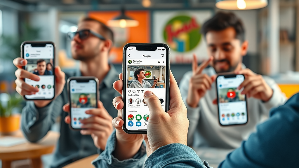 Users engaging with Instagram Reels, Facebook Stories, and YouTube Shorts, illustrating the variety of social media platforms for short-form video