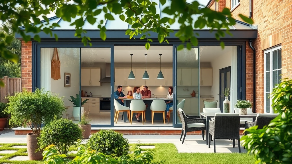 Modern Chesterfield home extension with glass doors and open kitchen diner.