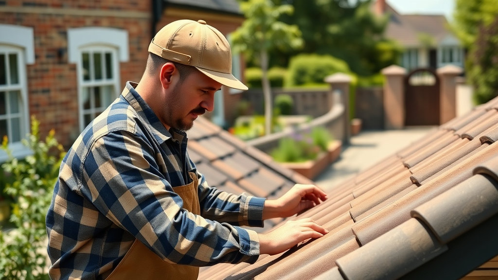 Expert roofer from Chesterfield building services installing new tiles on a local house
