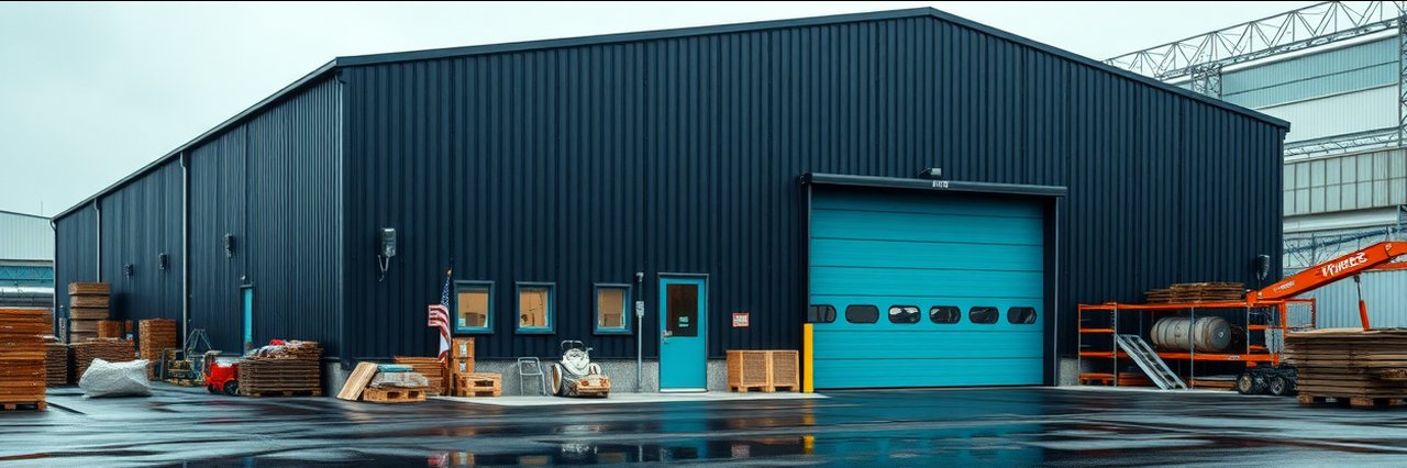 Industrial steel building exterior at structural steelwork contractors site