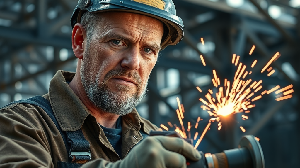 Experienced steelworker welding beams, expert in structural steelwork for buildings.