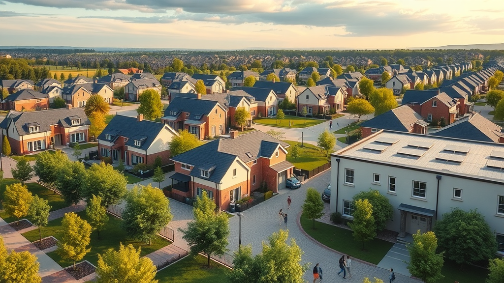 Modern estate development projects with sustainable architecture and community spaces