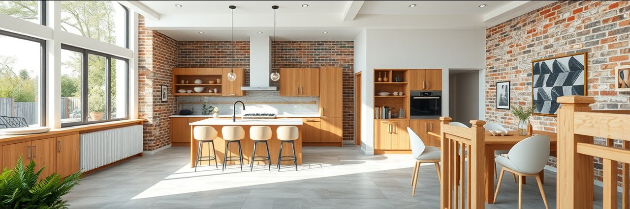 Modern garage conversion kitchen and dining area in Derbyshire with natural light