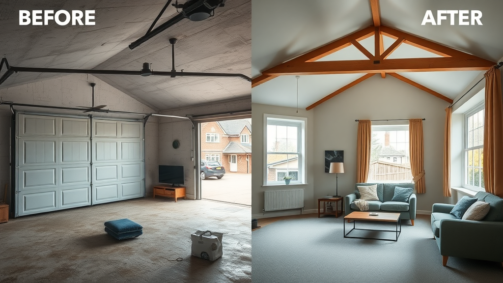 Garage conversions Derbyshire before-after transformation of unused space to cozy room