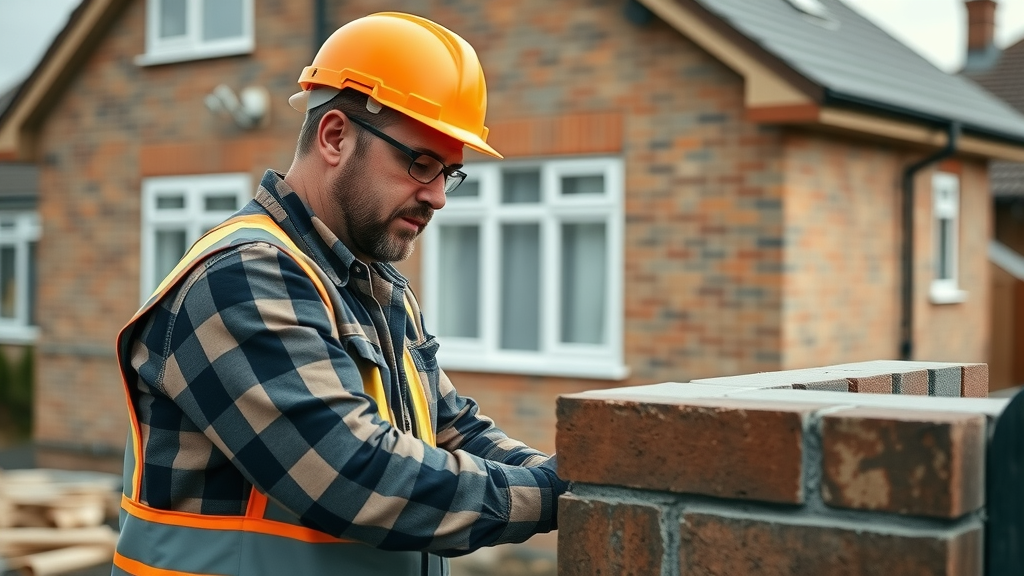 Expert Chesterfield builder laying bricks at home extension site