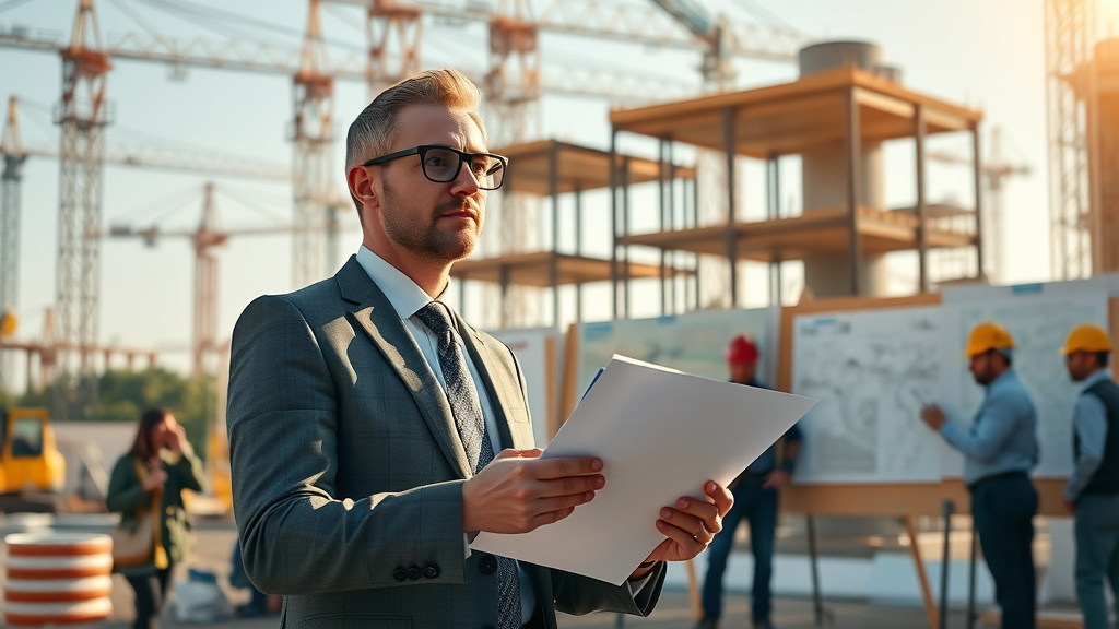 Project leader overseeing design management services on construction site