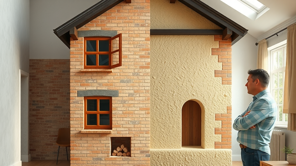 Cutaway view of hempcrete retrofit solutions in a traditional brick home