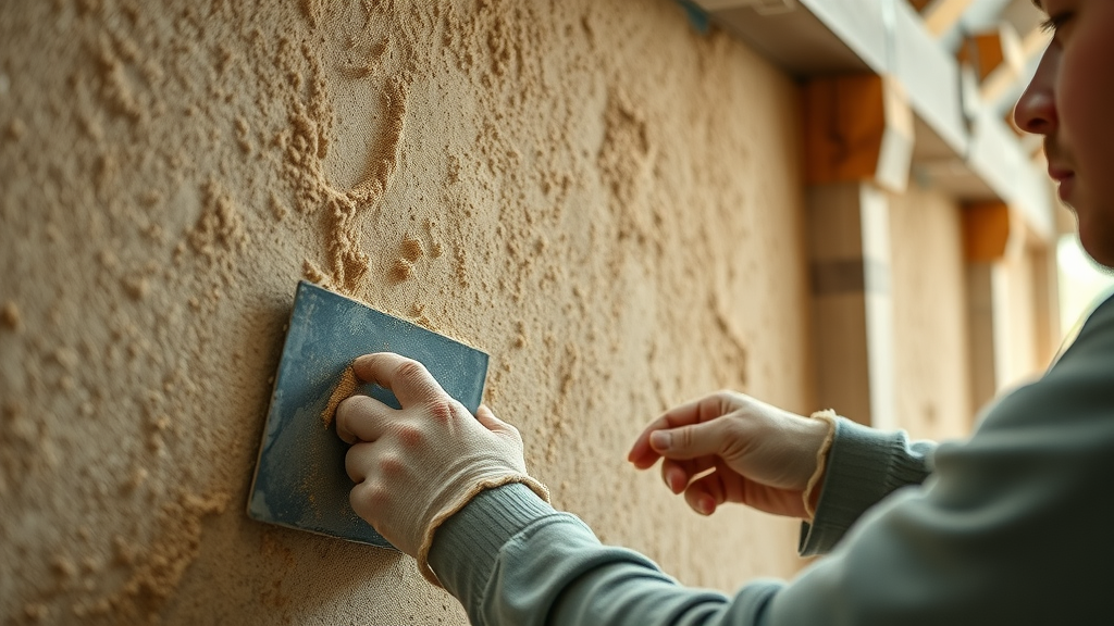 Worker installing hempcrete retrofit solution in historic UK house