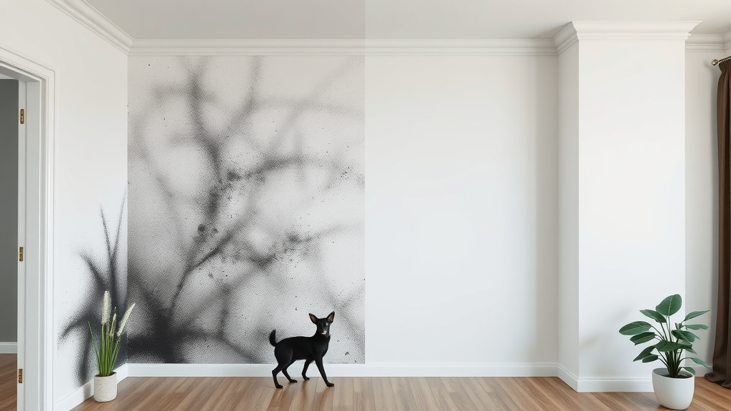 Before and after condensation mould control on home wall, visible mould vs clean.