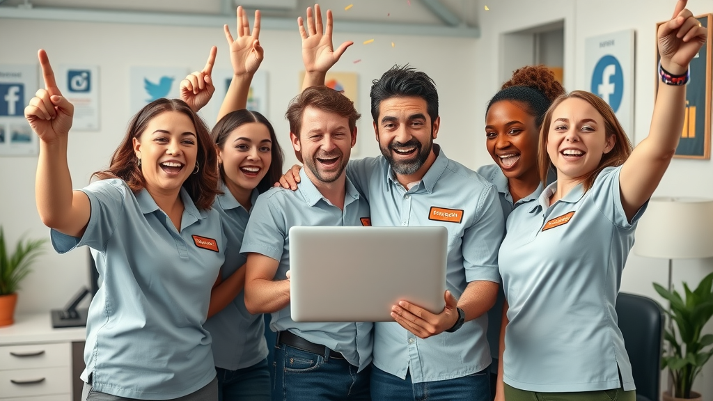 home service team celebrating success after youtube shorts video campaign