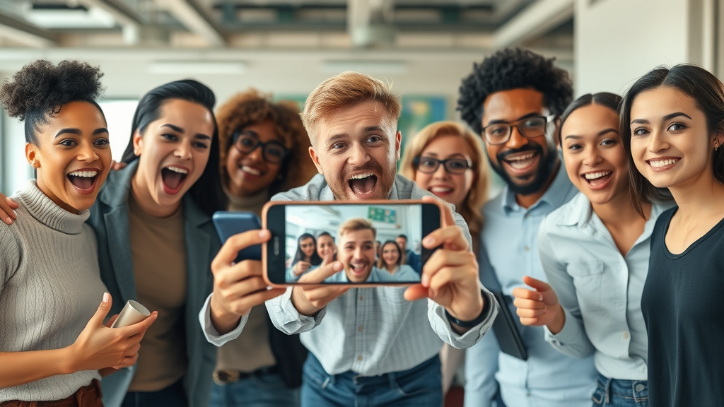 Marketing team creating short-form video advertising content in modern workspace