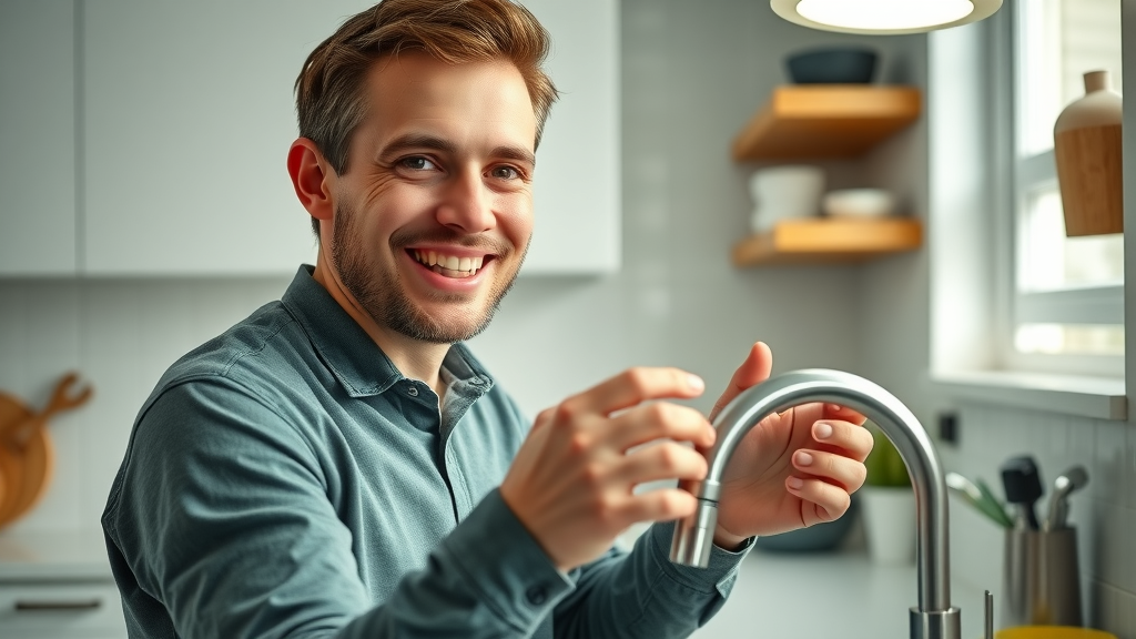 Influencer promoting home services through short-form video advertising in kitchen