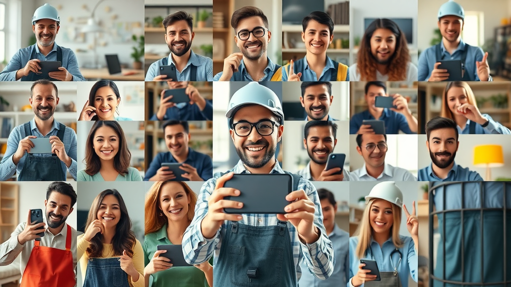 Home service professionals creating fun short-form video advertising snippets