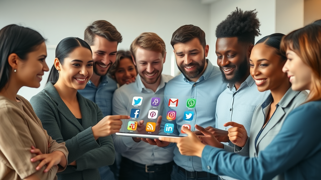 Home service professionals discussing social media platforms for video marketing