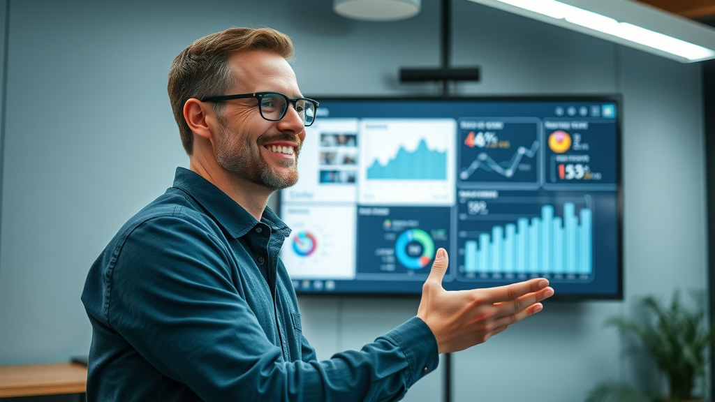 Marketer reviewing video analytics for social media video strategy