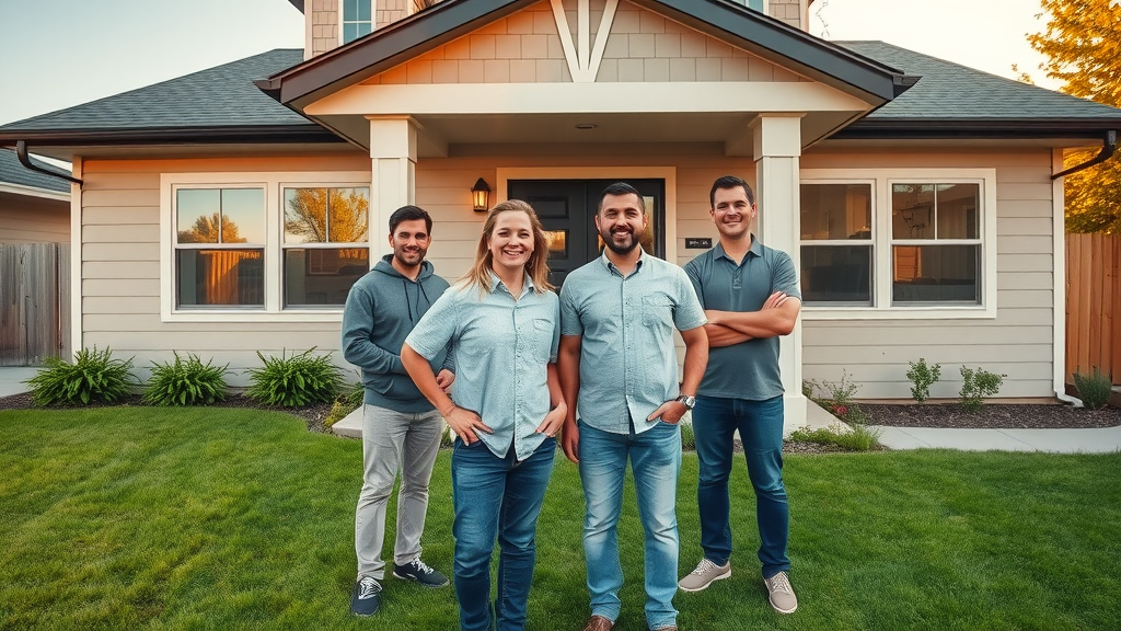 Home service team presenting before-and-after results for social media video campaign