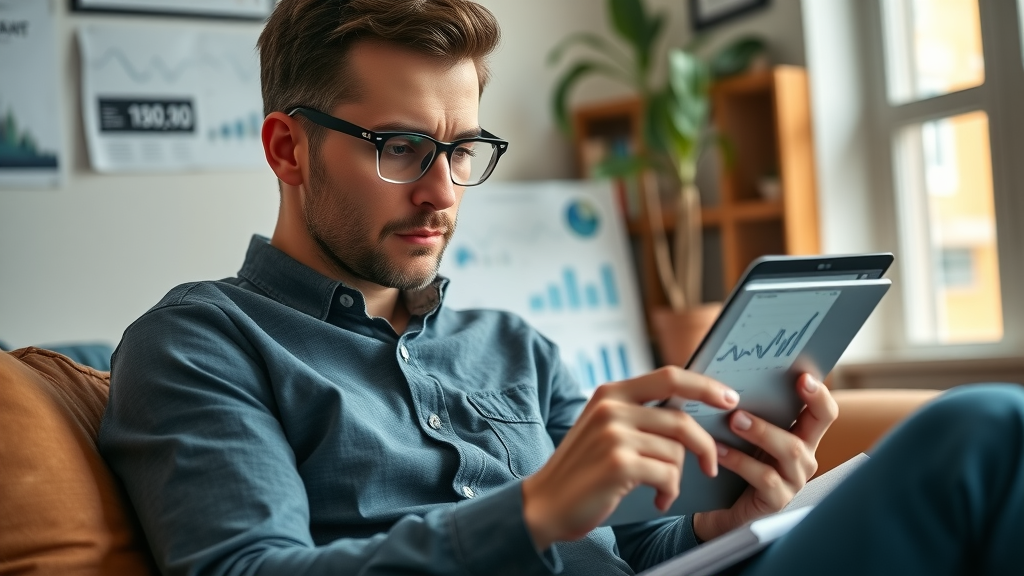 Marketer analyzing video marketing trends 2025 performance data for home services strategy in a cozy workspace.