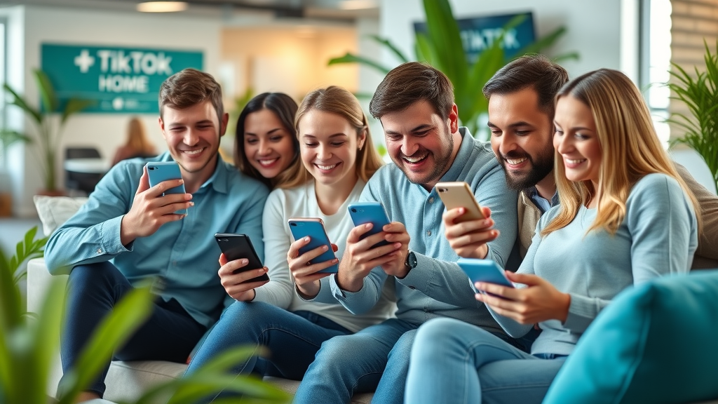 Local home service team using smartphones exploring TikTok marketing tips for viral growth