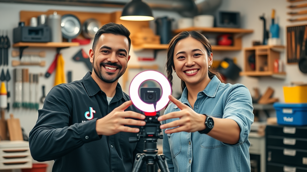 Home service owner collaborating with a TikTok influencer for viral content and marketing growth