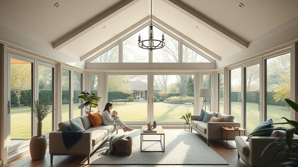 Family enjoying bespoke house extension sunroom with garden views