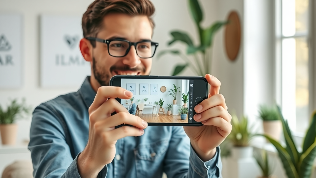 brand awareness with video shorts - Engaged small business owner filming a video on smartphone for home service marketing