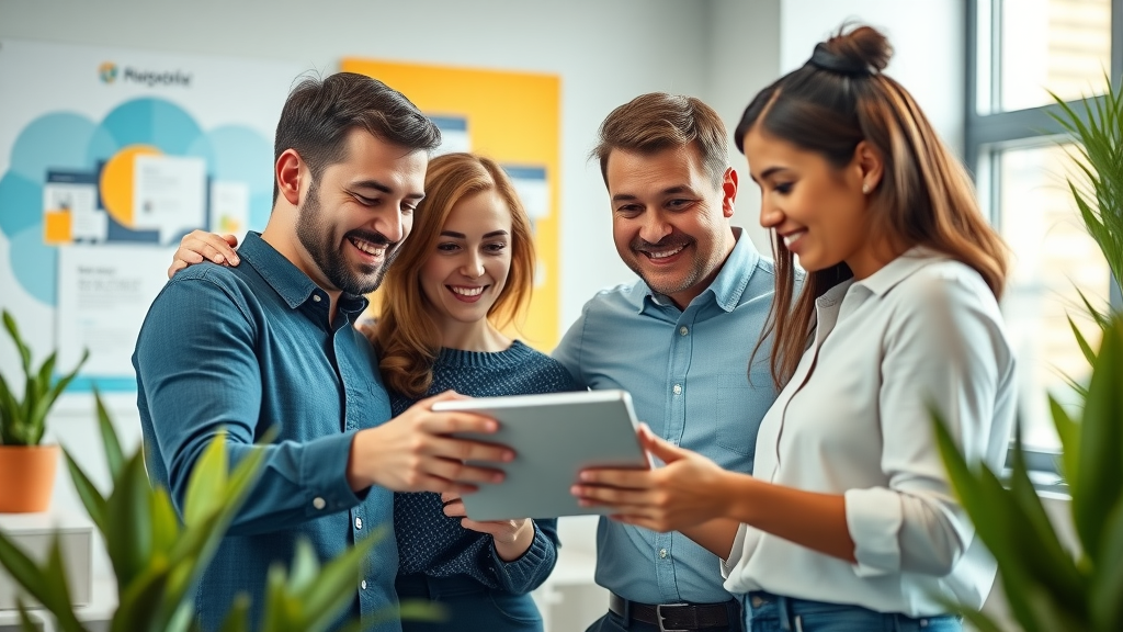 Small business team collaborating on Instagram Reels Promotion for Home Services, modern office setting