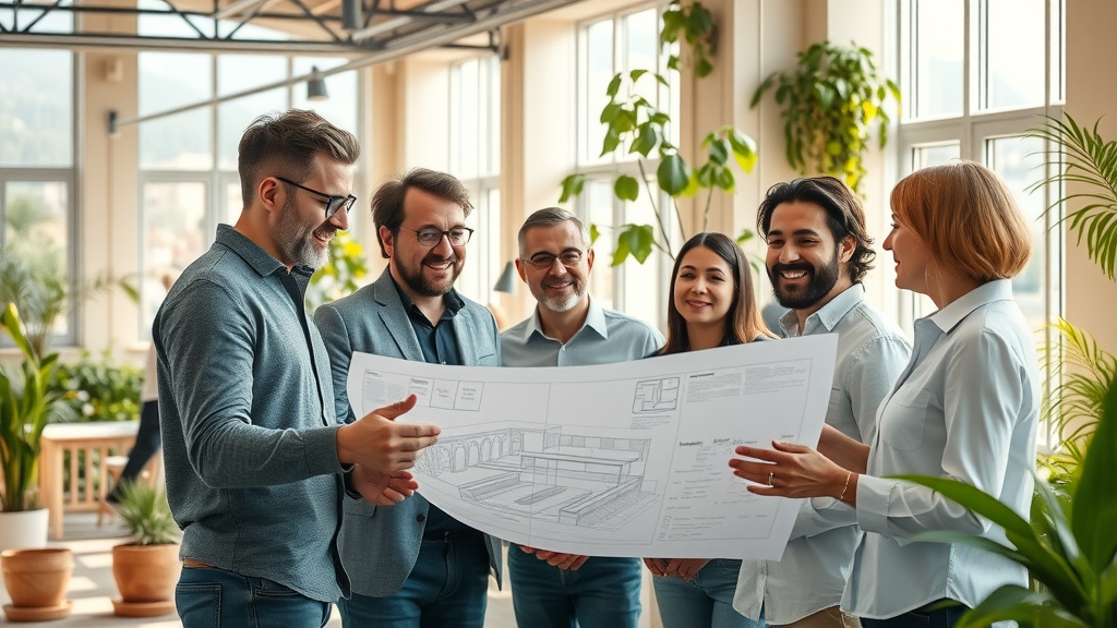 Collaboration for sustainable architecture solutions, architects in sunlit studio