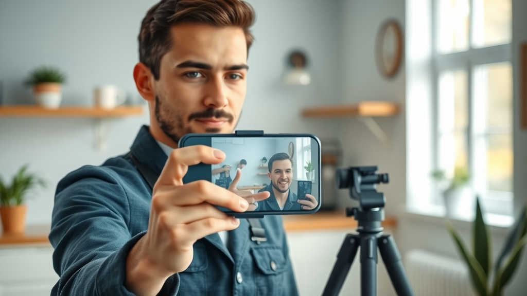 Professional home service provider filming short video with camera phone demonstrating short video seo optimization