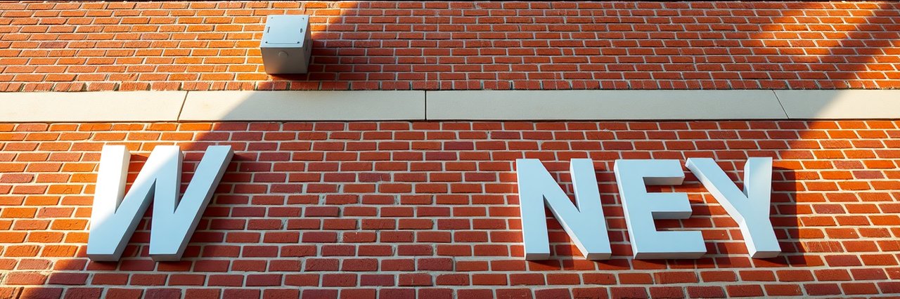 Estate development projects office red brick exterior with bold white signage